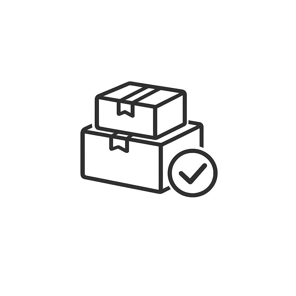 Stacked packages with a checkmark