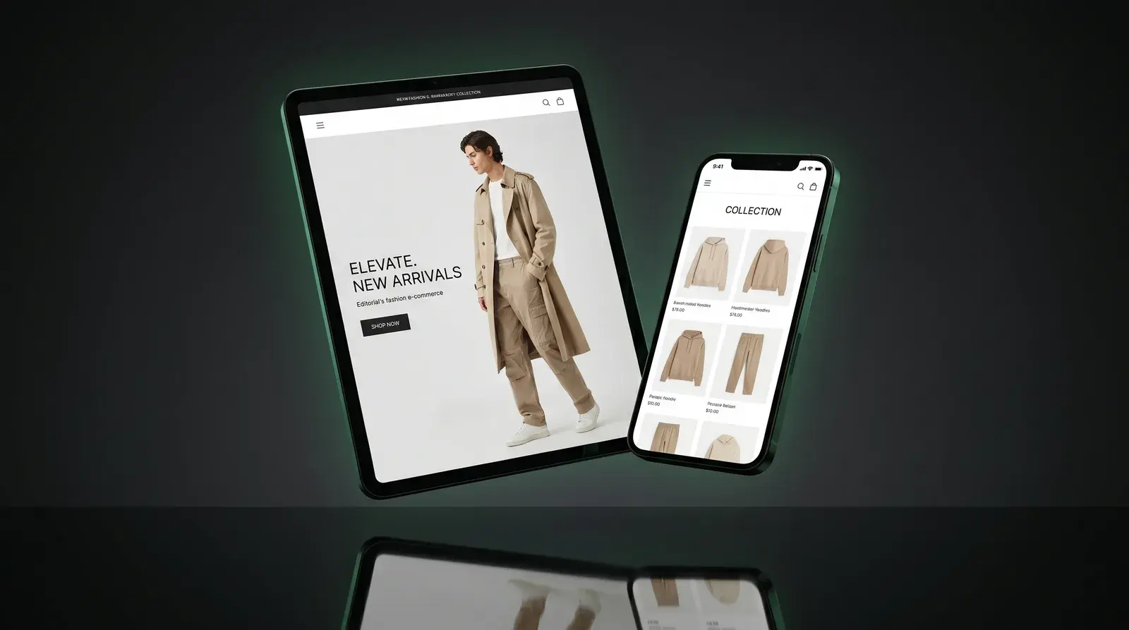 Fashion e-commerce store on phone and tablet